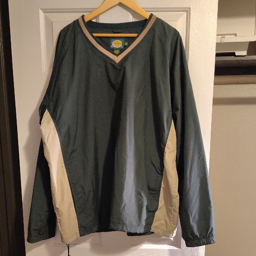 Green and Beige V-Neck Pullover